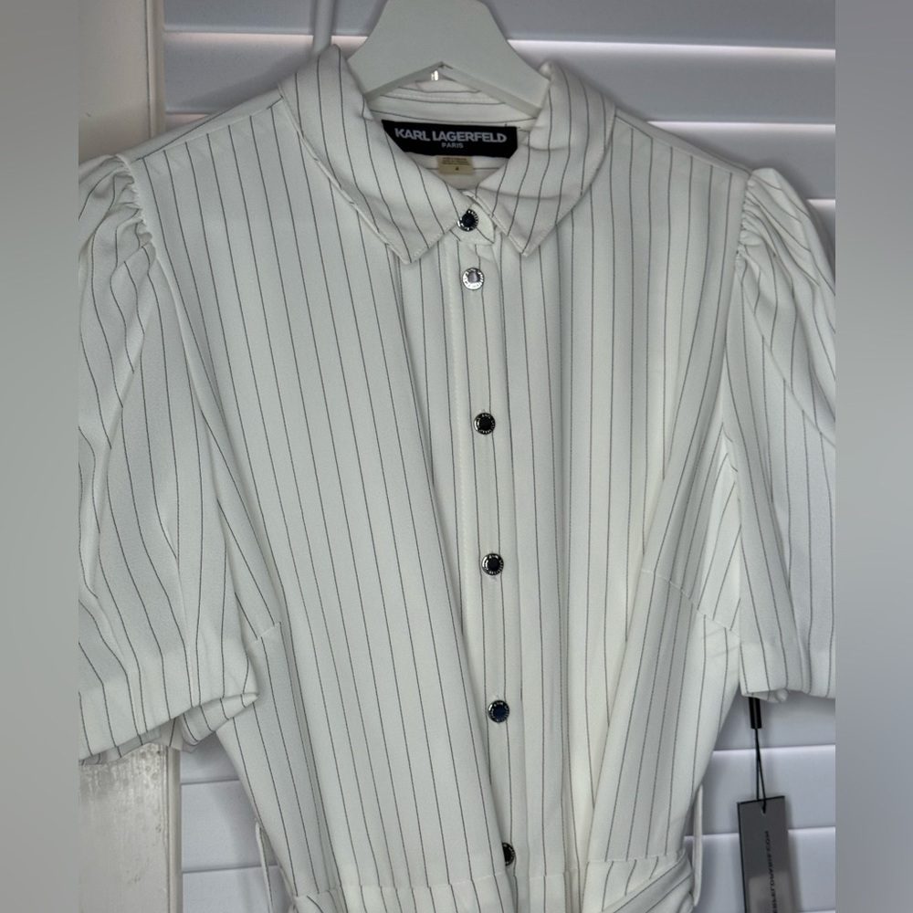 KARL LAGERFELD PARIS Women's Striped Tie-Front Shirtdress - Picture 8 of 14